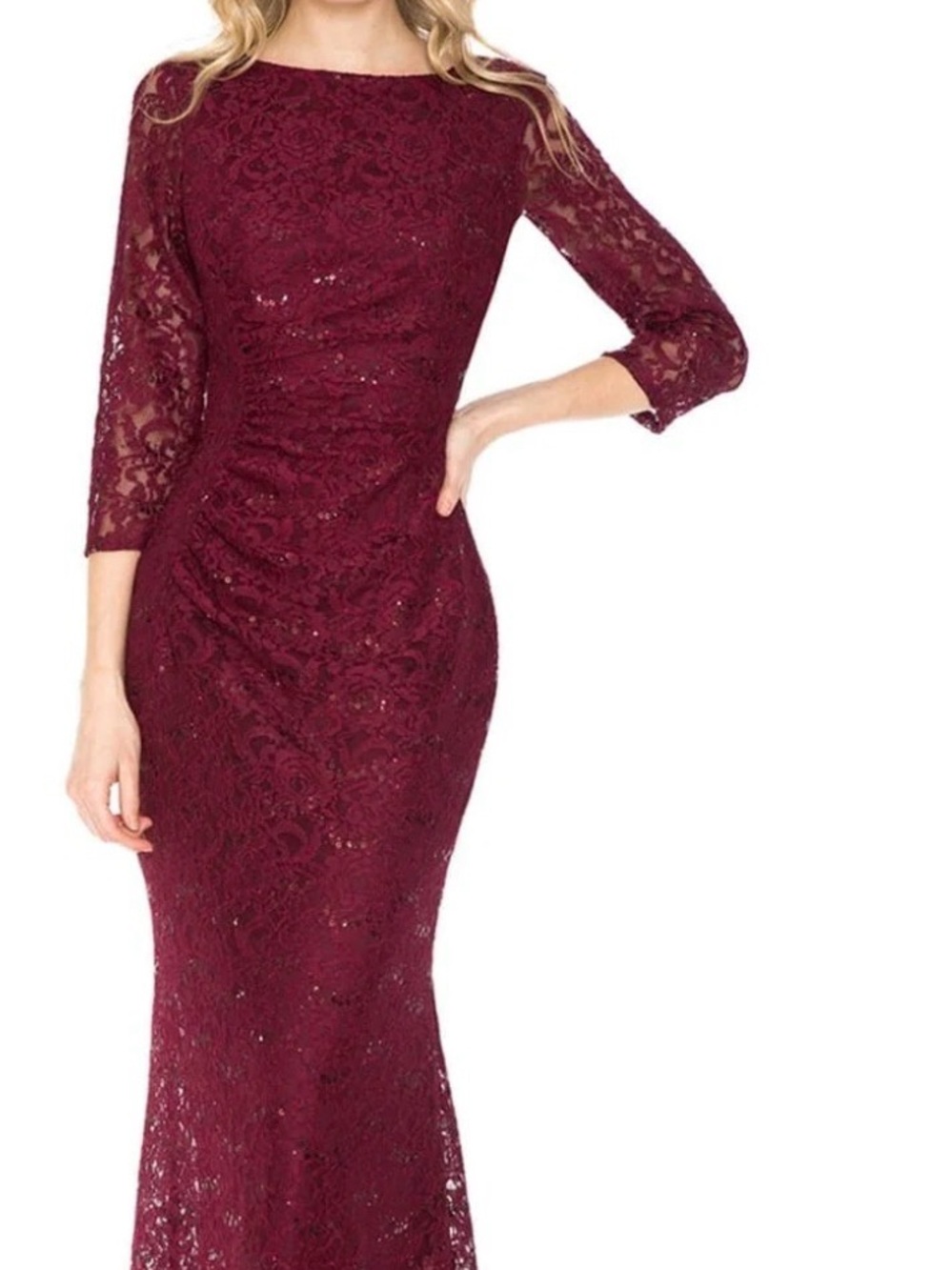 Night Way Collections Burgundy Lace Maxi Dress